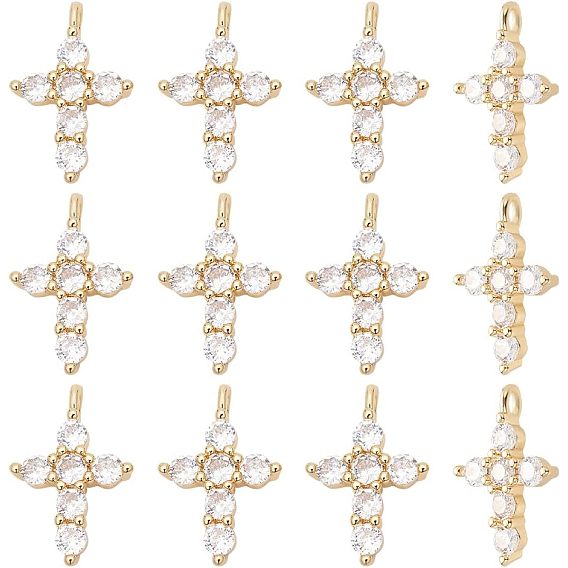12 кулоны из латуни с микрочастицами и кубическим цирконием., без кадмия и без свинца, долговечный, крестик, прозрачные