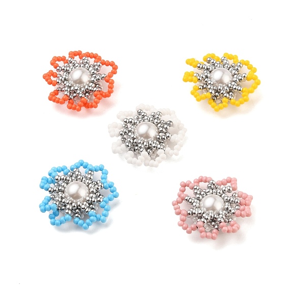 Handmade Glass Seed Beads Woven Beads, with Plastic Imitation Pearl Beads, Flower