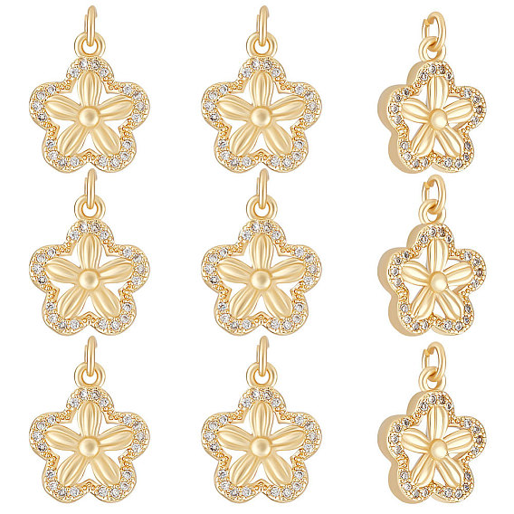 10Pcs Brass Micro Pave Clear Cubic Zirconia Charms, with Jump Ring, Cadmium Free & Lead Free, Flower Charm