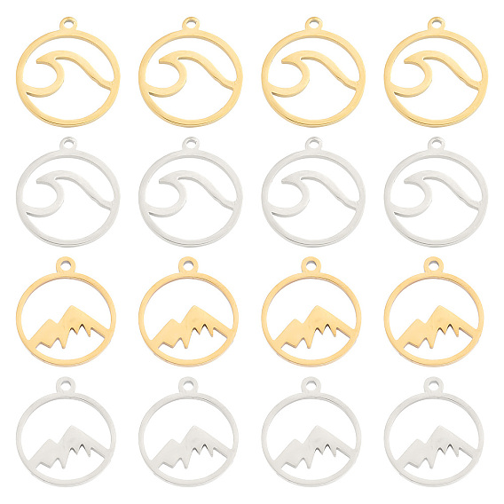 40 шт 4 стиль подвески из нержавеющей стали, круглое кольцо с волной и горой