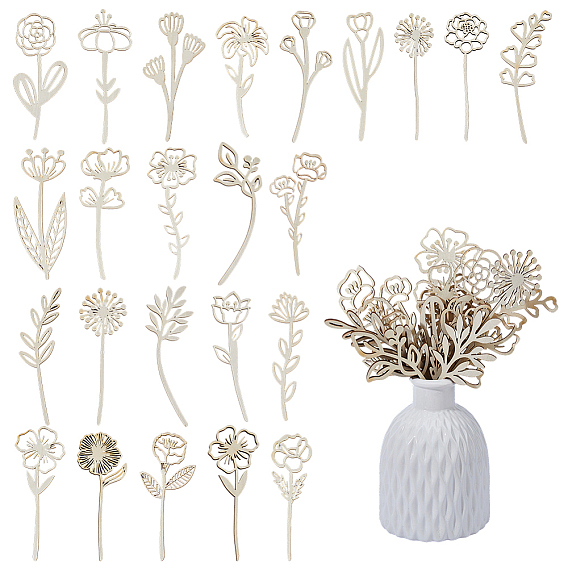 24 шт. 5 стили необработанных деревянных цветочных украшений своими руками для фестивального искусства