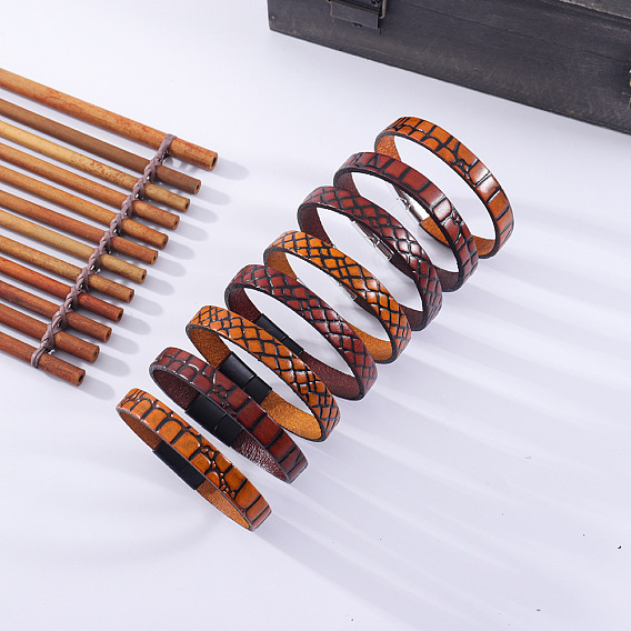 Браслеты из искусственной кожи с тиснением, Ювелирные изделия из сплава с магнитной застежкой для мужчин, платина