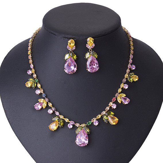 Комплекты из серег и ожерелий с подвесками в форме капли из латуни и кубическим цирконием