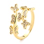 Brass Micro Pave Cubic Zirconia Cuff Ring, Long-Lasting Plated, Butterfly