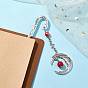 Alloy Moon Pendant Bookmark, Tibetan Style Alloy Hook Bookmarks, with Glass Pearl