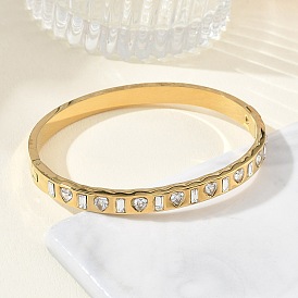 304 Браслеты-шарниры из нержавеющей стали и стекла для женщин, сердце и прямоугольник, ионное покрытие (ip), долговечный
