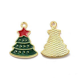 Alloy Enamel Pendants, Christmas Tree Charm, Light Gold