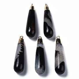 Agate naturelle gros pendentifs, avec les accessoires en laiton dorés, crémaillère plaquage, larme