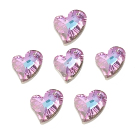 Electroplate Glass Pendants, Back Plated, Faceted, Heart Charms