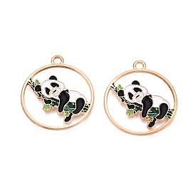 Panda Theme Alloy Enamel Pendants, Light Gold, Lead Free & Cadmium Free