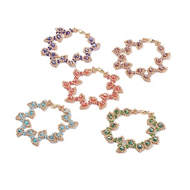 5Pcs 5 Color Leaf Glass Seed Beaded Bracelets Set, 304 Stainless Steel Wire Wrap Bracelets for Women
