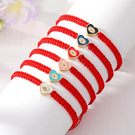 Handmade Red String Blue Eye Bracelet with Heart Demon Eye Pendant