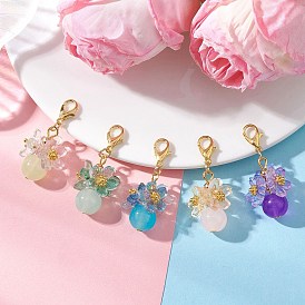 5Piezas de decoraciones colgantes de flores de vidrio y latón, con broches de langosta de la aleación de la garra