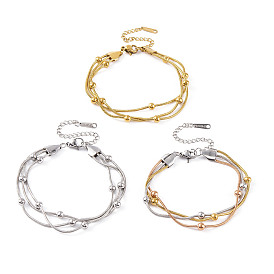 Titanium Steel Multi-strand Ball Bracelets, Round Snake Chain Bracelets for Women