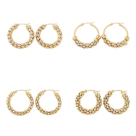 Ion Plating(IP) 304 Stainless Steel Hoop Earrings for Women, Popcorn Chain Ring