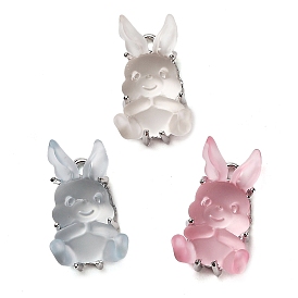 Transparent Resin Pendants, Rabbit Charms with Platinum Plated Zinc Alloy Findings