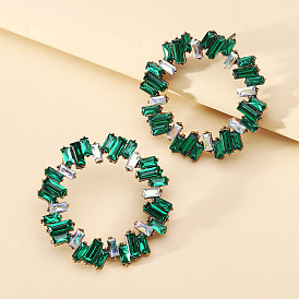 Exquisite Crystal Retro Hoop Earrings with Bold Design and High Fashion Sense
