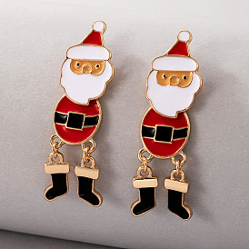 Geometric Christmas Earrings with Oil Drop Santa Claus Design