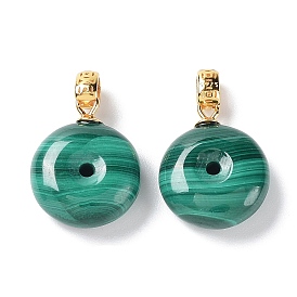 Natural Malachite Pendants, Donut Charms, with Golden Plated 925 Sterling Snap on Bails