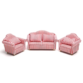 Mini Wood Sofa, with Stripe Pattern Cotton Cloth Cover & Pillow, Dollhouse Furniture Accessories, for Miniature Living Room