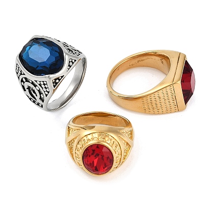 304 нержавеющая сталь, стекло палец кольца, Широкополосные кольца для мужчин, ионное напыление (IP)