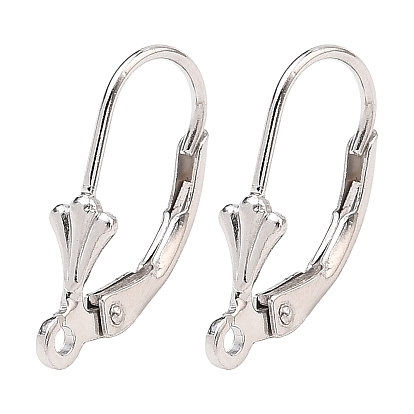 925 Sterling Silver Leverback Earring Findings, Flower, with Loop, Rack Plating, Long-Lasting Plated