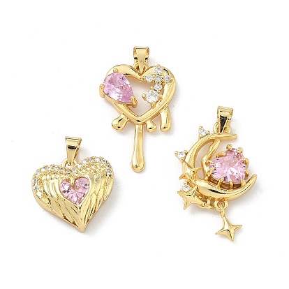 Латунные микро проложить кубического циркония подвески, сердце прелести, со стеклом, долговечный, стойки покрытие, без свинца и без кадмия