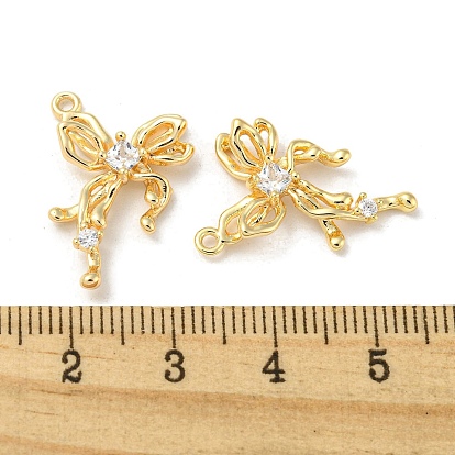 Brass Micro Pave Cubic Zirconia Pendants, with Glass, Bowknot Charms