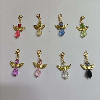 8 pcs ange décoration pendentif acrylique, avec alliage homard fermoirs pince, breloques à clipser, pour porte-clés, sac à main, ornement de sac à dos