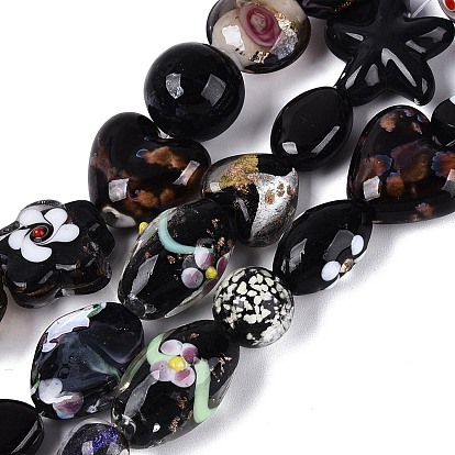 Handgefertigtes Folienglas mit Strängen aus Goldsand-Lampwork-Perlen, Innen Blume, Mischformen