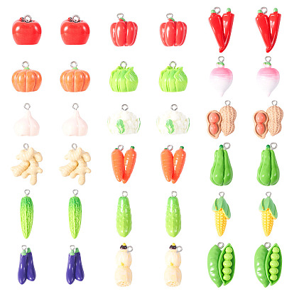 36 шт. 18 стили подвески из смолы, искусственный овощ, разнообразные, с платиновым шлейфом