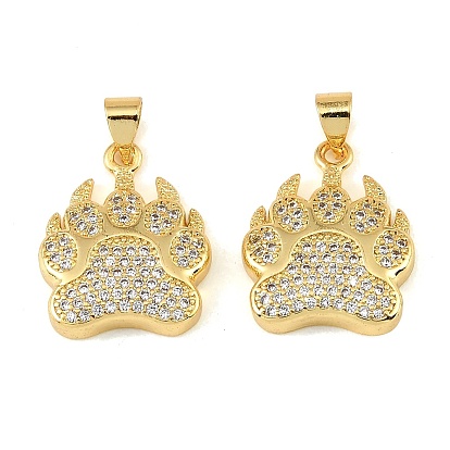 Brass Micro Pave Clear Cubic Zirconia Pendants, Paw Print Charms