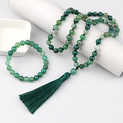 Комплекты ожерелий и браслетов с круглыми бусинами из натуральных и синтетических драгоценных камней