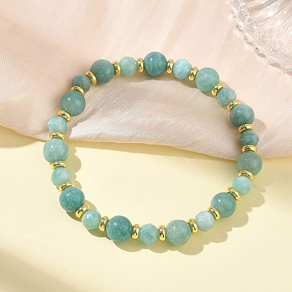Натуральные амазонитовые и латунные эластичные браслеты для женщин и мужчин., круглые