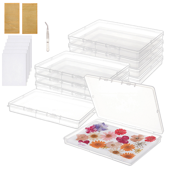 Наборы коробок для хранения сушеных цветов, включают водонепроницаемые ПВХ-наклейки, железный пинцет, впитывающая бумага, пластиковые окна