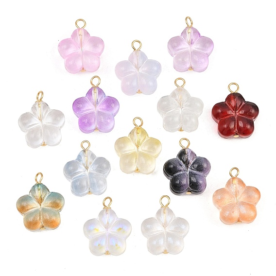 Подвески из латуни и стекла, цветочный шарм, золотые