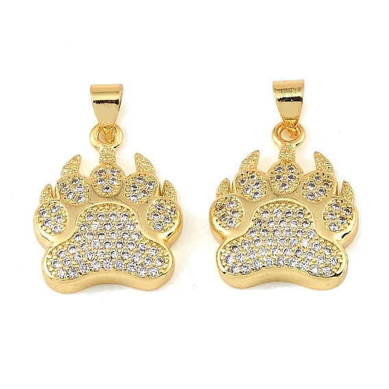 Brass Micro Pave Clear Cubic Zirconia Pendants, Paw Print Charms