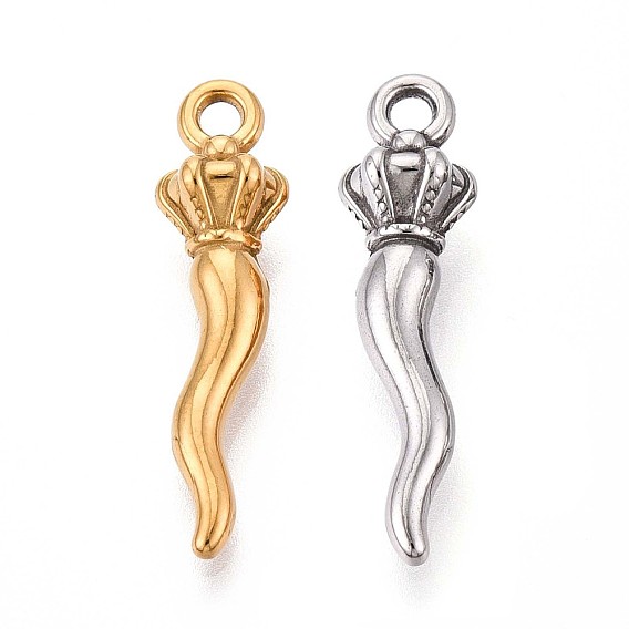 304 подвески из нержавеющей стали, рог изобилия / итальянский рог корничелло амулеты, ионное покрытие (ip)