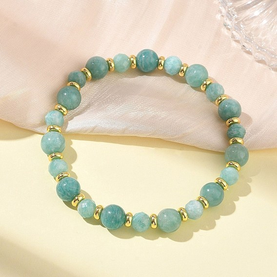Натуральные амазонитовые и латунные эластичные браслеты для женщин и мужчин., круглые