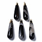 Natural Agate Big Pendants, with Golden Brass Findings, Rack Plating, Teardrop