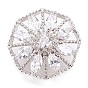 Rack Plating Brass Micro Pave Cubic Zirconia Shank Buttons, Cadmium Free & Lead Free, Octagon with Flower