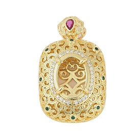 Oval Brass Micro Pave Cubic Zirconia Pendant Cabochon Settings, Colorful