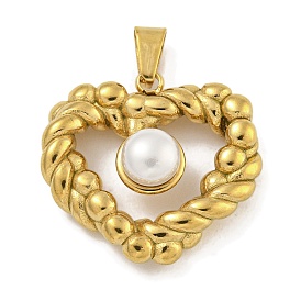 Ion Plating(IP) 304 Stainless Steel Pendants, with ABS Imitation Pearl, Golden