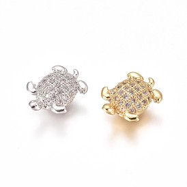 Brass Micro Pave Clear Cubic Zirconia Beads, Tortoise