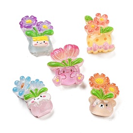 Translucent Resin Decoden Cabochons, Cartoon Flowerpot