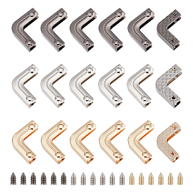 18 наборы 3 цвета цинковый сплав кошелек декоративный край фурнитура, защита углов сумки, с железными винтами, l-образный