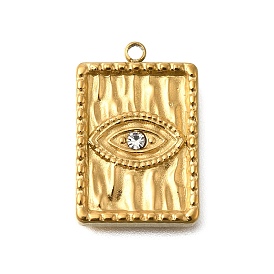 PVD Vacuum Plating 201 Stainless Steel Pendants, with Rhinestone, Rectangle, Evil Eye