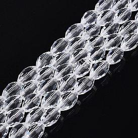 Transparent Glass Beads Strands, Rice, Faceted