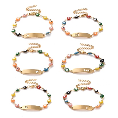 Вакуумное покрытие pvd 304 браслет из прямоугольных звеньев из нержавеющей стали, красочный эмалевый браслет с цепями от сглаза для женщин