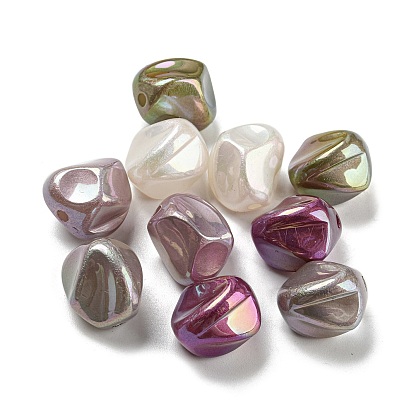 Spray Painted ABS Plastic Beads, Imitation Pearl, Nuggest, Dyed, AB Color Plated